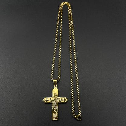 Collier icône Vierge Marie et Enfant Jésus avec croix – bijou catholique unisexe