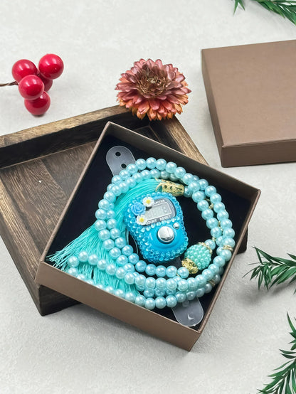 Compteur 99 perles imitation nacrées avec fleurs diamantées – Coffret cadeau élégant