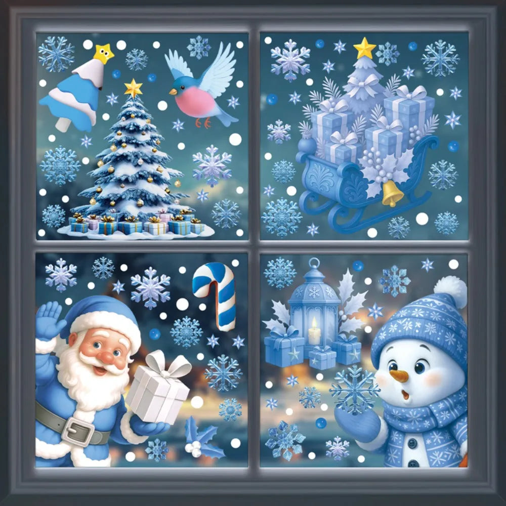 Stickers de Fenêtre Noël – Père Noël, Bonhomme de Neige & Flocons | Décoration Électrostatique Réutilisable