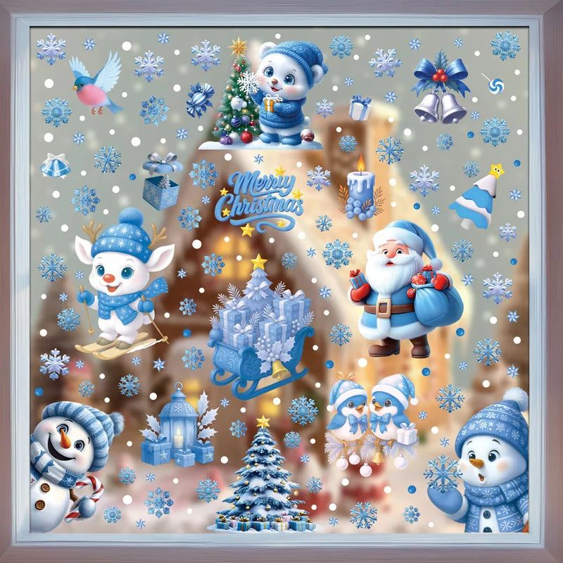 Stickers de Fenêtre Noël – Père Noël, Bonhomme de Neige & Flocons | Décoration Électrostatique Réutilisable