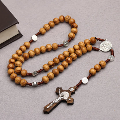 Chapelet Catholique en Bois – Collier de Prière avec Croix INRI pour Hommes & Femmes