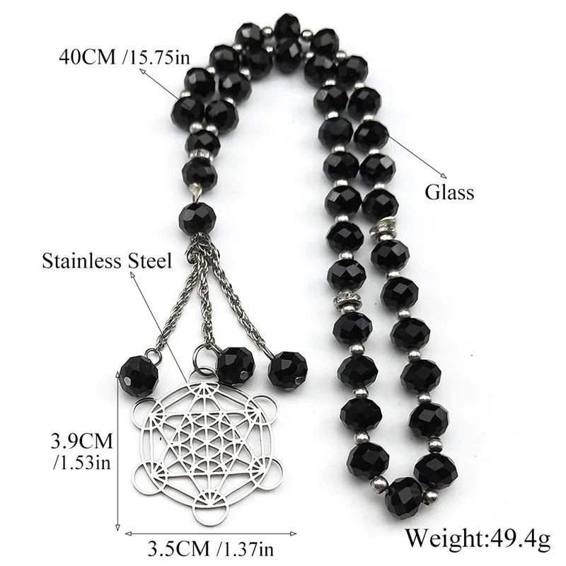 Pendentif Spirituel Fleur de Vie & Cube de Métatron en Acier Inoxydable – Géométrie Sacrée Chakra Protection Énergétique pour Voiture & Porte-Clés
