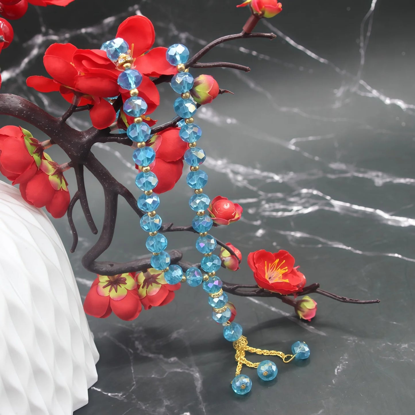 Tasbih Musulman 33 Perles Cristal – Chapelet de Prière Islamique Élégant