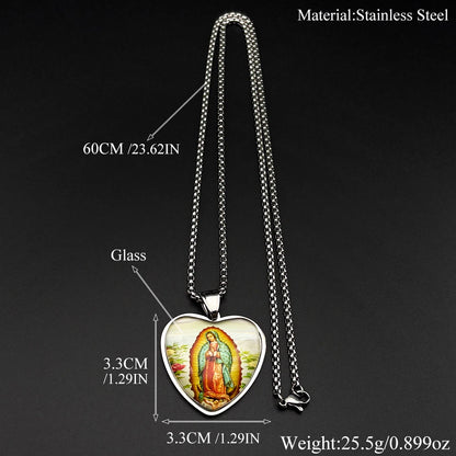 Collana Vergine di Guadalupe Cuore in Vetro – Acciaio Inossidabile 60 cm