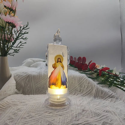 Bougie LED Religieuse Jésus & Vierge / Flamme Électronique Sans Feu