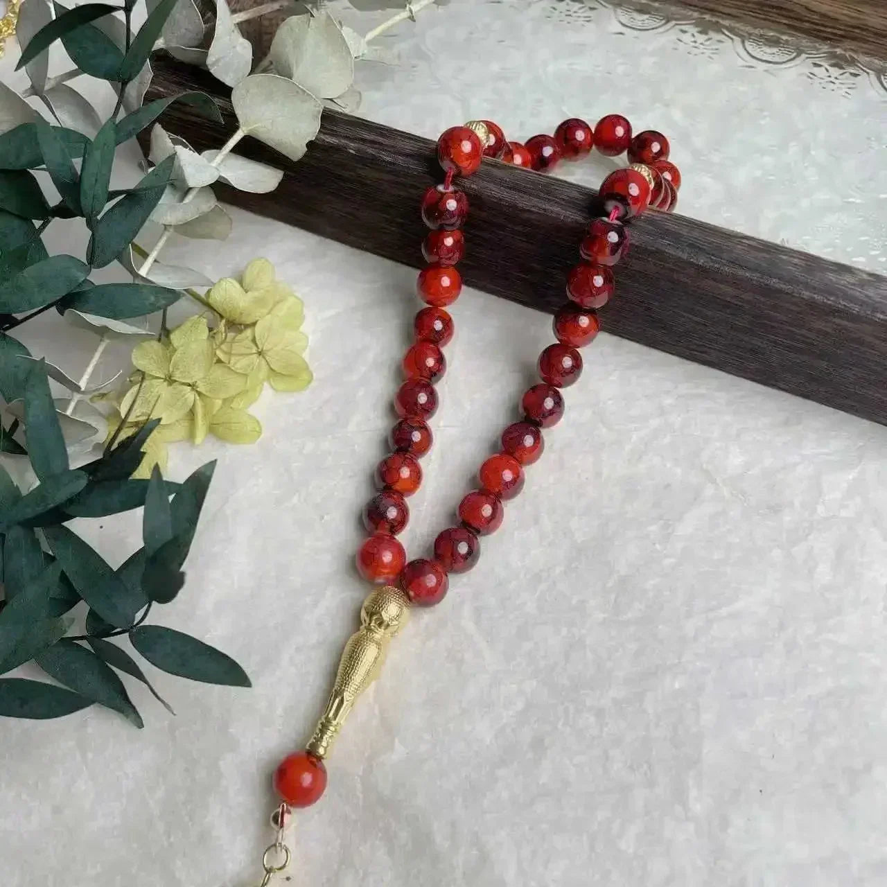 33-Bead Turkish Glass Tasbih with Tassel – Muslim Prayer Beads Bracelet
