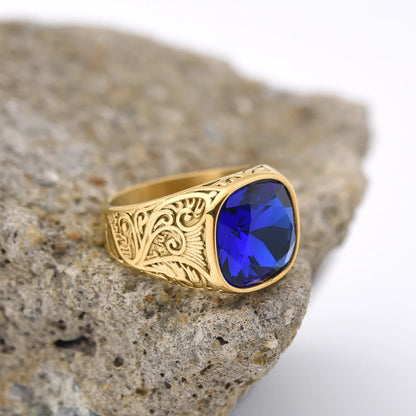 Bague homme acier inoxydable avec pierre colorée – style vintage mystique