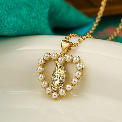 NEWBUY Hochwertiger Damenschmuck religiöser Art aus Kupfer mit Zirkonia-Einlage, Jungfrau-Maria-Anhänger, Edelstahlhalskette