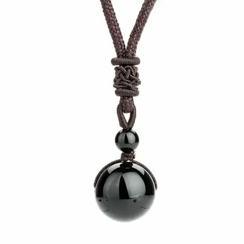 Pendentif Collier 14 mm en Pierre Naturelle Obsidienne Œil de Tigre – Amulette Porte-Bonheur Sculptée