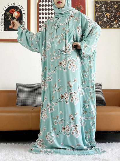 Abaya longue 6XL en coton avec hijab intégré – Robe de prière Ramadan