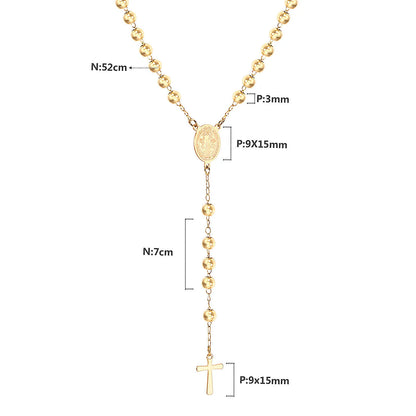 Collier Rosaire Catholique Doré en Acier Inoxydable – Pendentif Croix de Prière