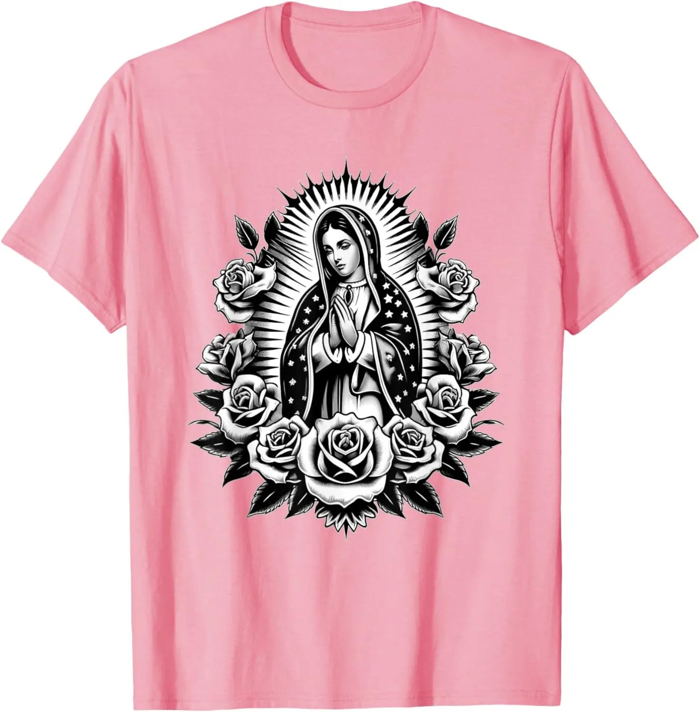 T-shirt Vierge de Guadalupe et roses – imprimé catholique floral pour homme