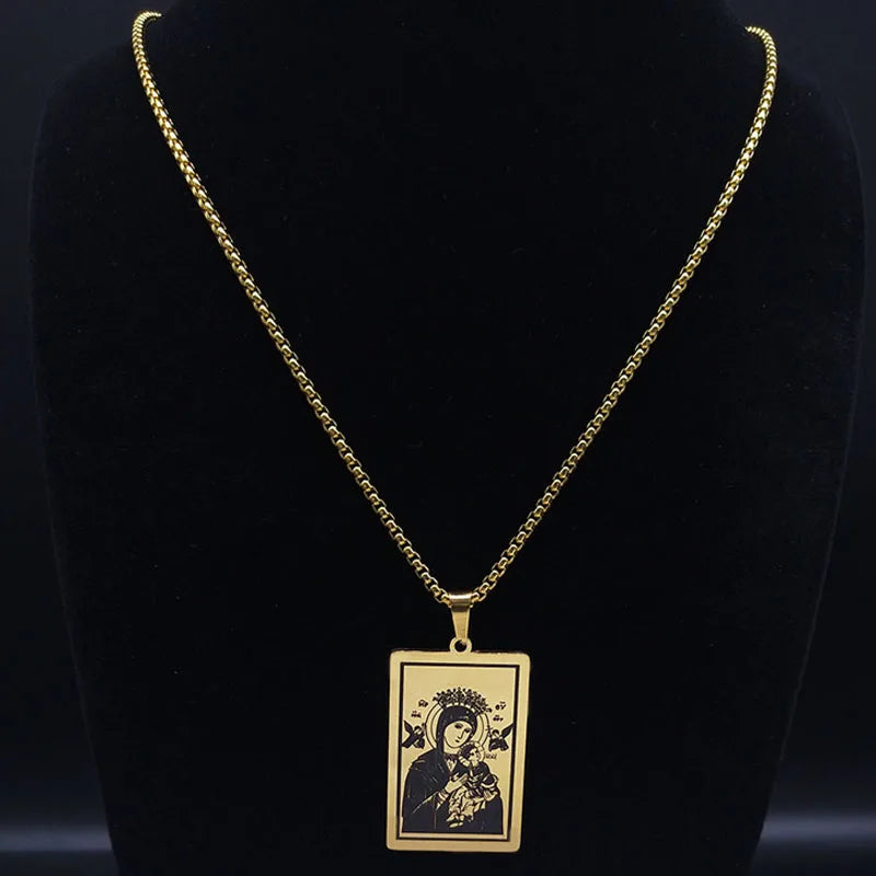 Collier médaille Vierge Marie de Schoenstatt en acier inoxydable – bijou religieux
