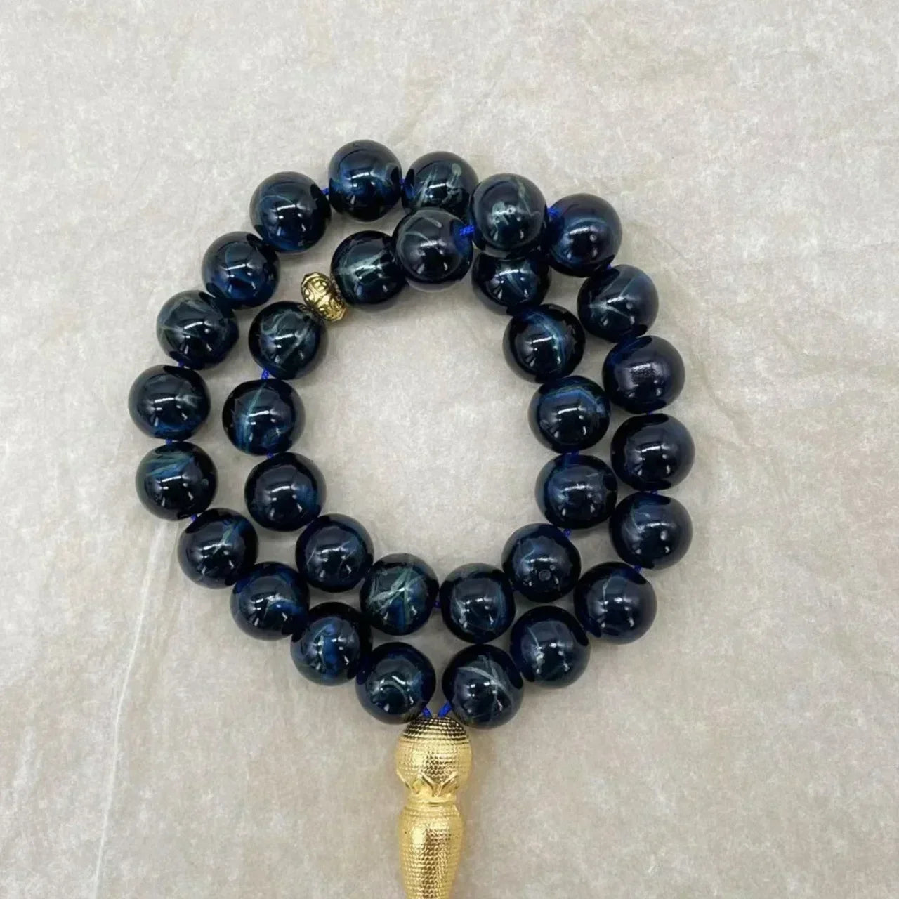 33-Bead Turkish Glass Tasbih with Tassel – Muslim Prayer Beads Bracelet