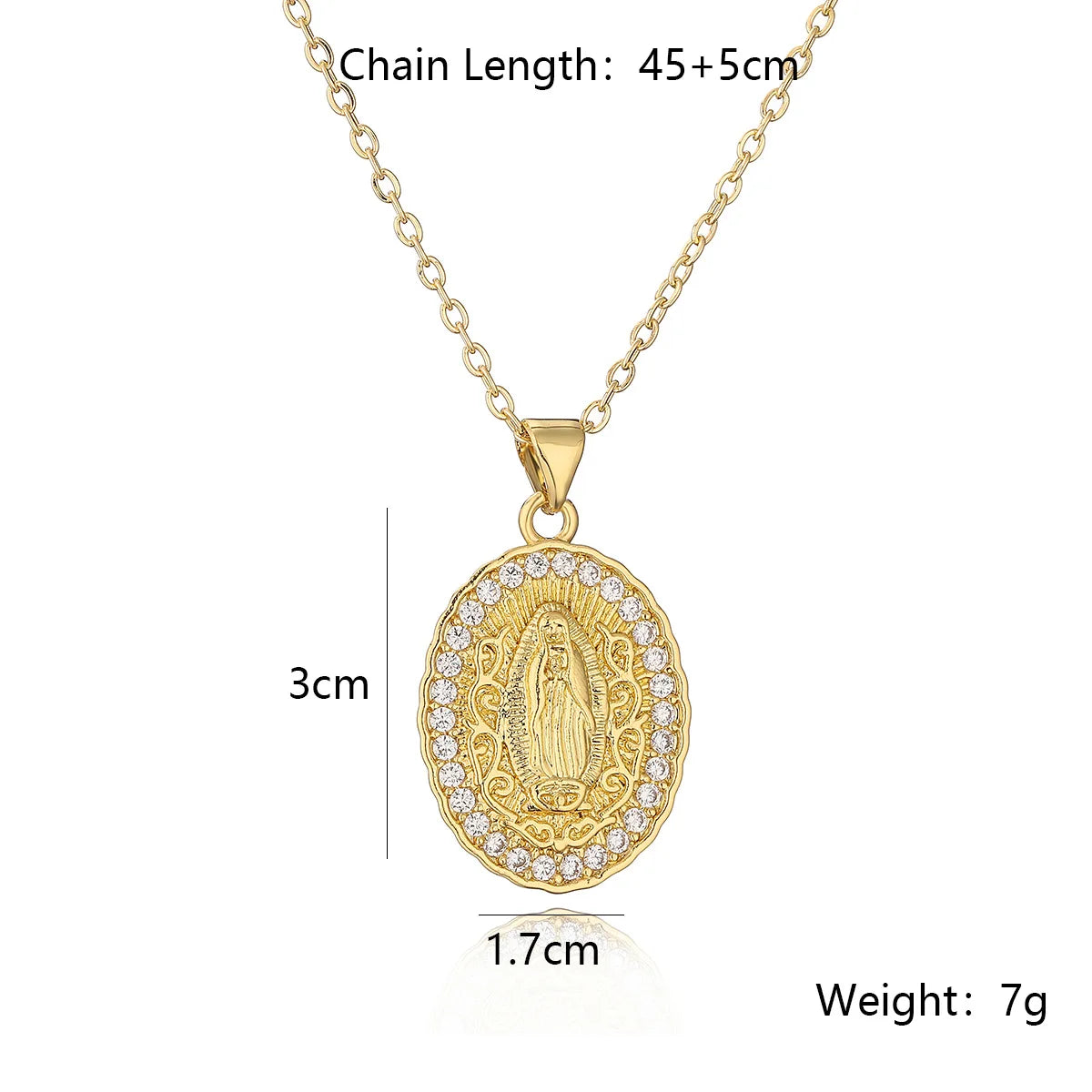 NEWBUY Hochwertiger Damenschmuck religiöser Art aus Kupfer mit Zirkonia-Einlage, Jungfrau-Maria-Anhänger, Edelstahlhalskette