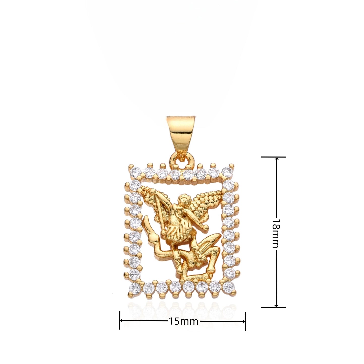 Pendentif Archange Saint Michel Doré – Médaille Religieuse Catholique avec Bord Coquillage et Zircons