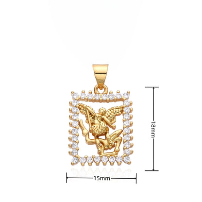 Pendentif Archange Saint Michel Doré – Médaille Religieuse Catholique avec Bord Coquillage et Zircons