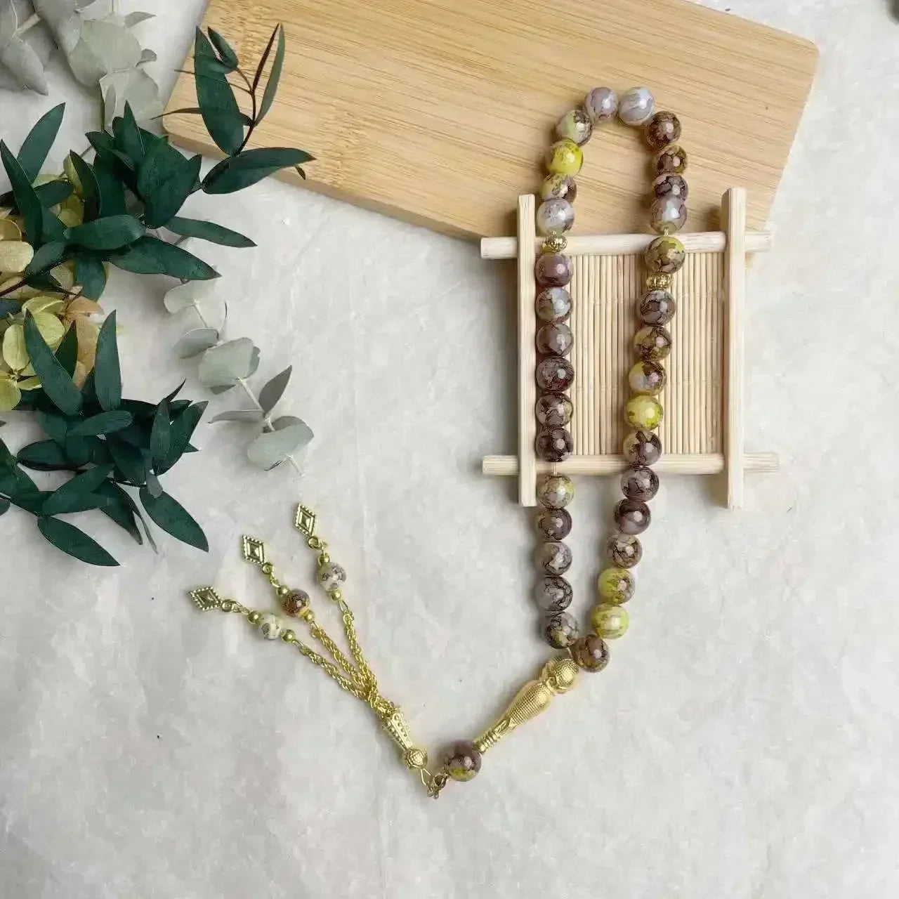 33-Bead Turkish Glass Tasbih with Tassel – Muslim Prayer Beads Bracelet
