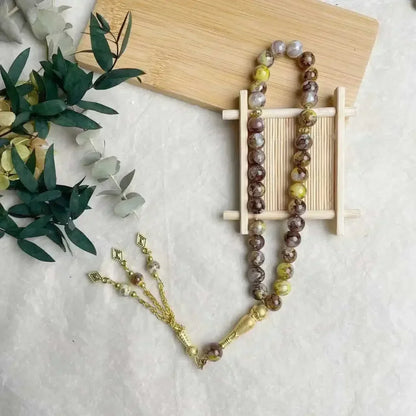33-Bead Turkish Glass Tasbih with Tassel – Muslim Prayer Beads Bracelet