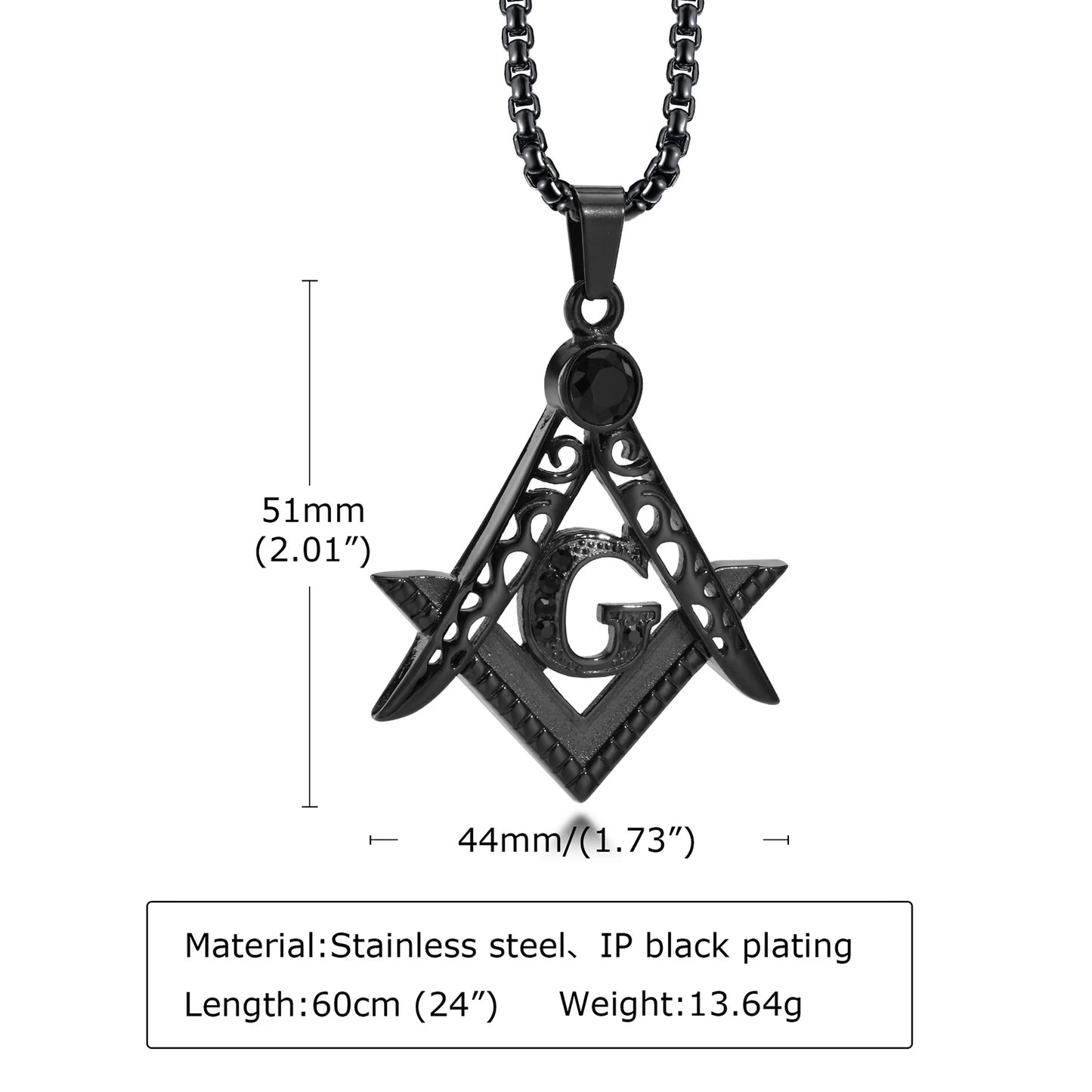 Collier maçonnique en acier inoxydable avec pendentif compas – bijou symbolique pour homme