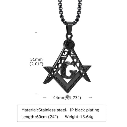 Collier maçonnique en acier inoxydable avec pendentif compas – bijou symbolique pour homme