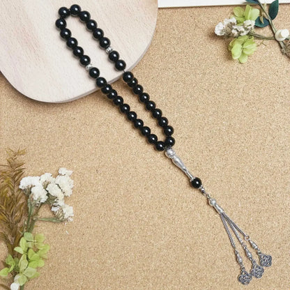 33-Bead Turkish Glass Tasbih with Tassel – Muslim Prayer Beads Bracelet