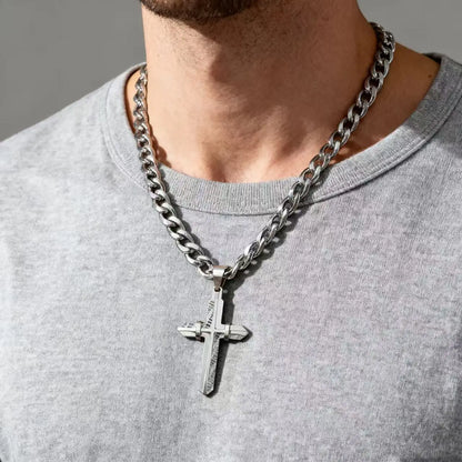 Collar colgante de cruz 3D en acero inoxidable 316L – joyería religiosa para hombre