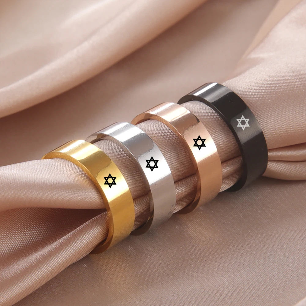 Bague étoile de David à six branches en acier inoxydable – bijou religieux unisexe