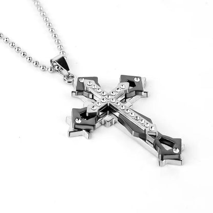 Halskette Kreuz Schwarz Zirkon und Gold aus Edelstahl – Punk-Schmuck für Herren