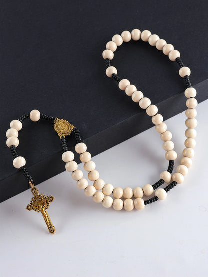 Collier Chapelet Catholique Vintage en Bois – 59 Perles 10 mm avec Croix, Fait Main