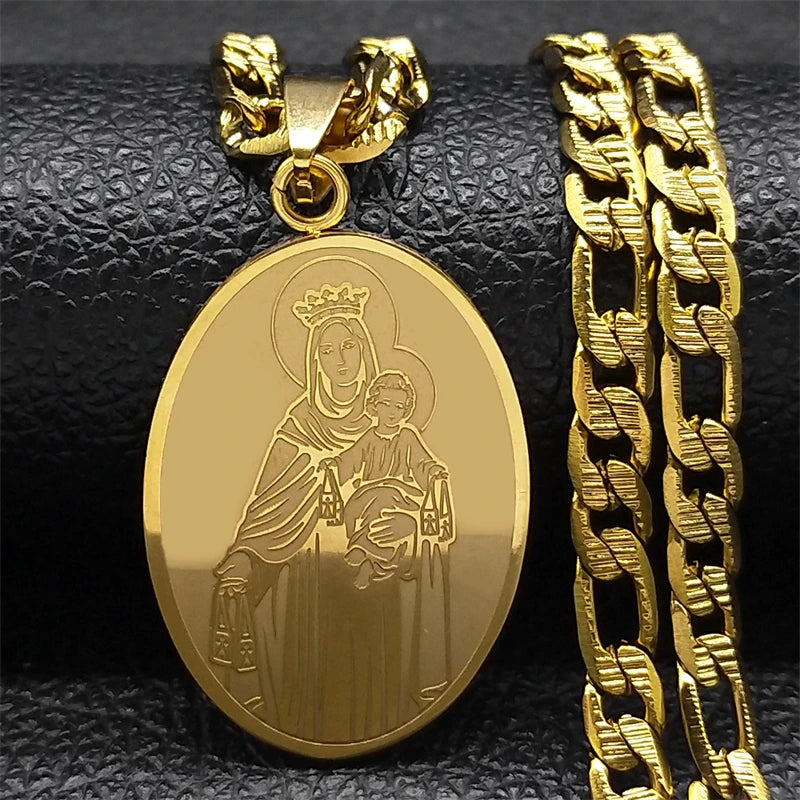 Halskette Jungfrau Maria aus vergoldetem Edelstahl – Unisex-Katholikschmuck