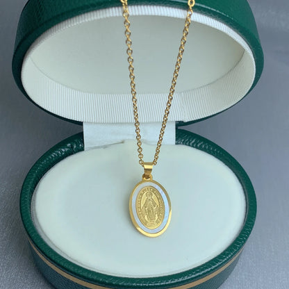 Halskette ovaler Medaillon Jungfrau Maria vergoldet – religiöser Schmuck für Frauen