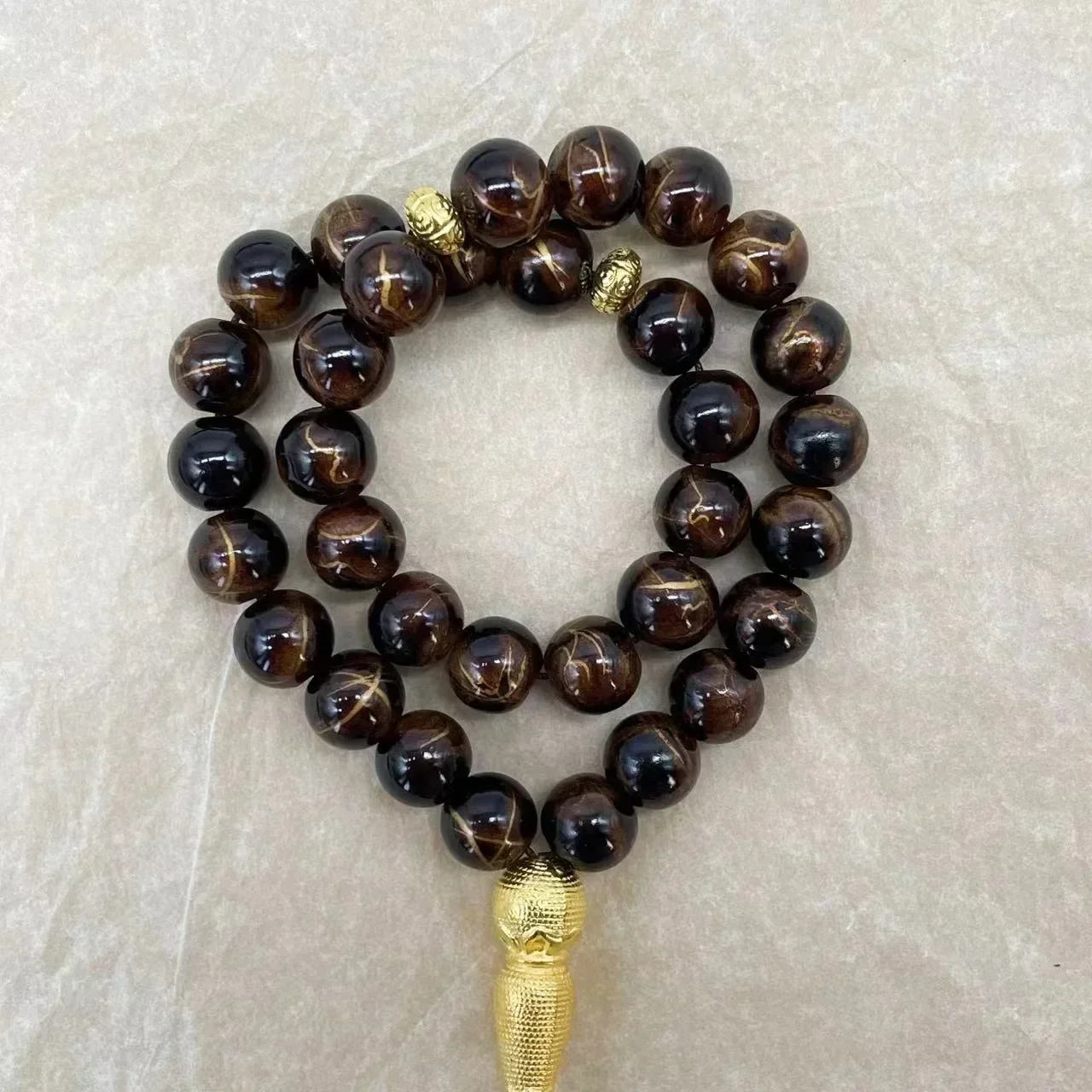33-Bead Turkish Glass Tasbih with Tassel – Muslim Prayer Beads Bracelet