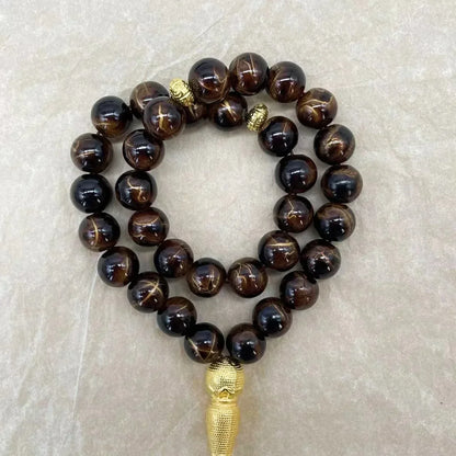 33-Bead Turkish Glass Tasbih with Tassel – Muslim Prayer Beads Bracelet