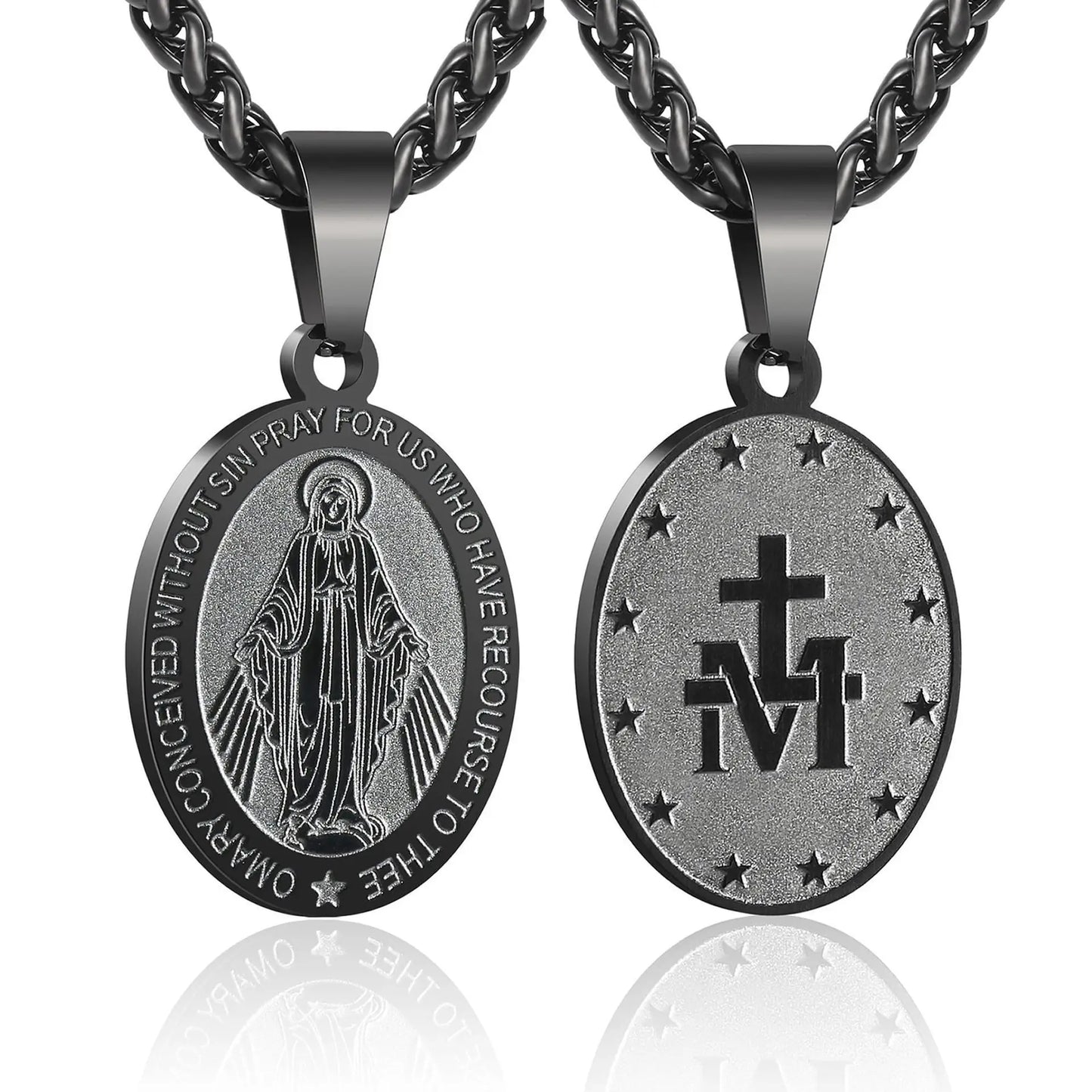 Collier Vierge Marie avec médaille miraculeuse – bijou catholique en acier inoxydable