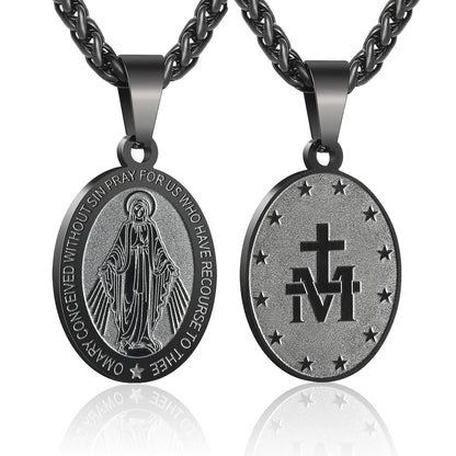 Collier Vierge Marie avec médaille miraculeuse – bijou catholique en acier inoxydable