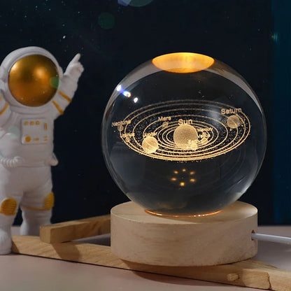 Boule Cristal 3D Système Solaire LED – Globe Planètes Gravé au Laser – Décoration Astronomie & Cadeau