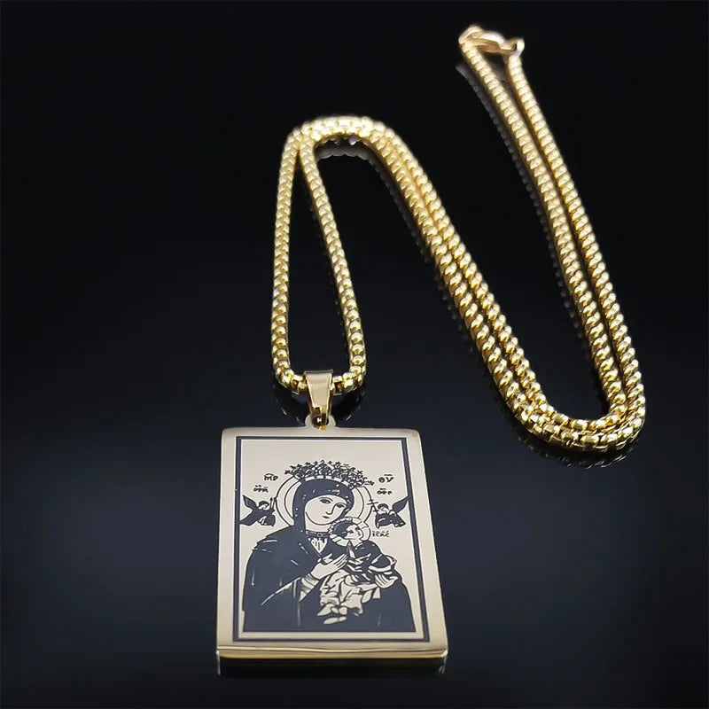 Collier médaille Vierge Marie de Schoenstatt en acier inoxydable – bijou religieux