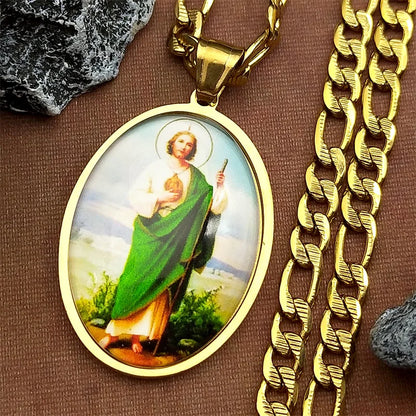 Collier médaille San Judas Tadeo en acier inoxydable doré – bijou religieux