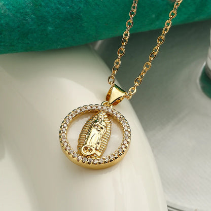 NEWBUY Hochwertiger Damenschmuck religiöser Art aus Kupfer mit Zirkonia-Einlage, Jungfrau-Maria-Anhänger, Edelstahlhalskette