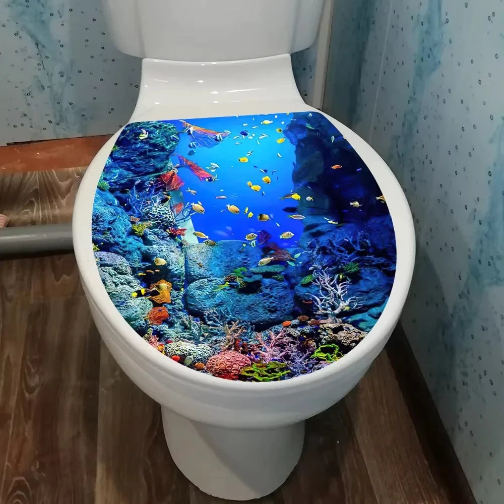 Sticker WC Thème Océan – Autocollant Étanche pour Couvercle de Toilette | Déco Salle de Bain Marine