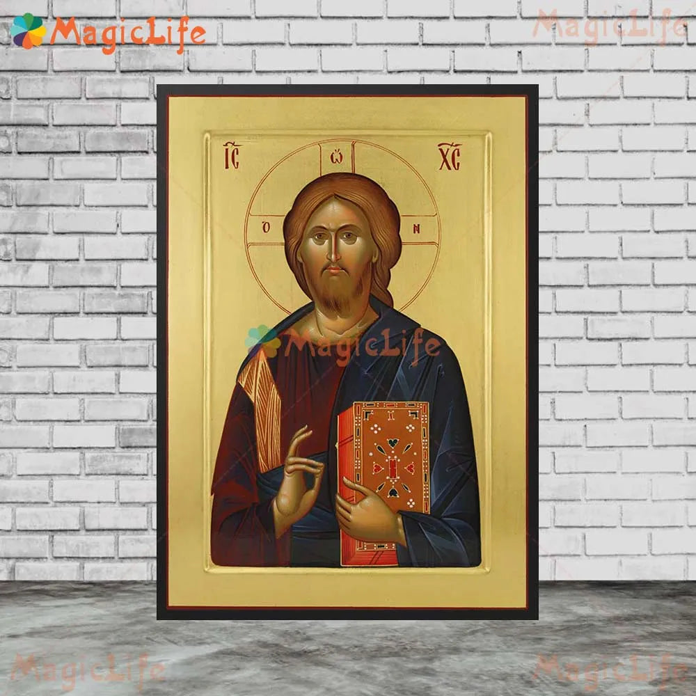 Icône religieuse du Christ Pantocrator – Tableau orthodoxe sur toile sans cadre pour église et décoration murale