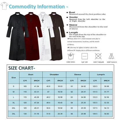 Soutane de prêtre médiévale rétro – Costume cosplay Renaissance, robe religieuse catholique pour homme