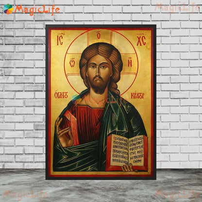 Icône religieuse du Christ Pantocrator – Tableau orthodoxe sur toile sans cadre pour église et décoration murale