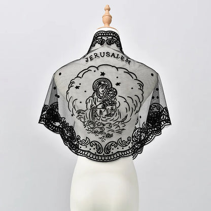 Voile de messe catholique femme en dentelle brodée – foulard Vierge Marie pour prière et église