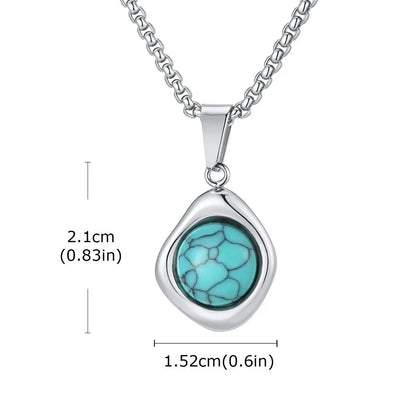 Collier Pendentif Pierre Turquoise & Boussole – Acier Inoxydable Homme