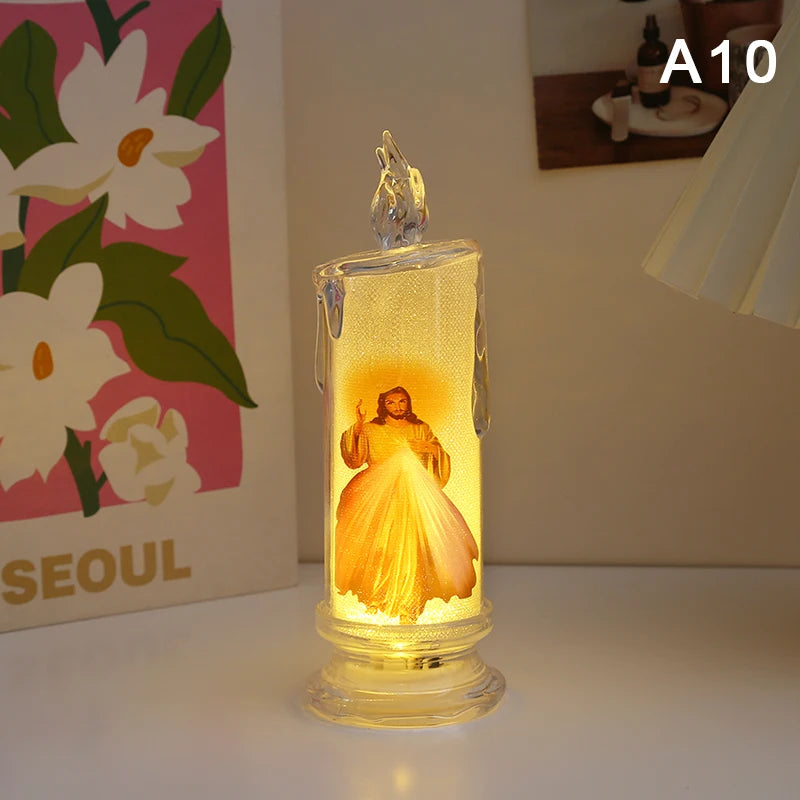 Bougie LED Religieuse Jésus & Vierge / Flamme Électronique Sans Feu