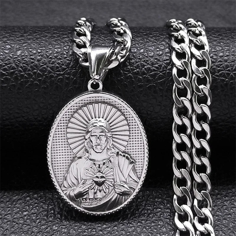 Collier Sacré-Cœur de Jésus plaqué or – médaille catholique unisexe