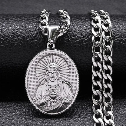 Collier Sacré-Cœur de Jésus plaqué or – médaille catholique unisexe