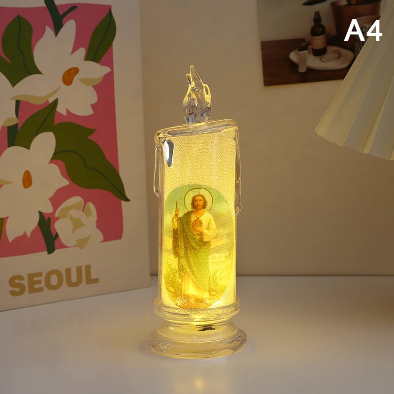 Bougie LED Religieuse Jésus & Vierge / Flamme Électronique Sans Feu